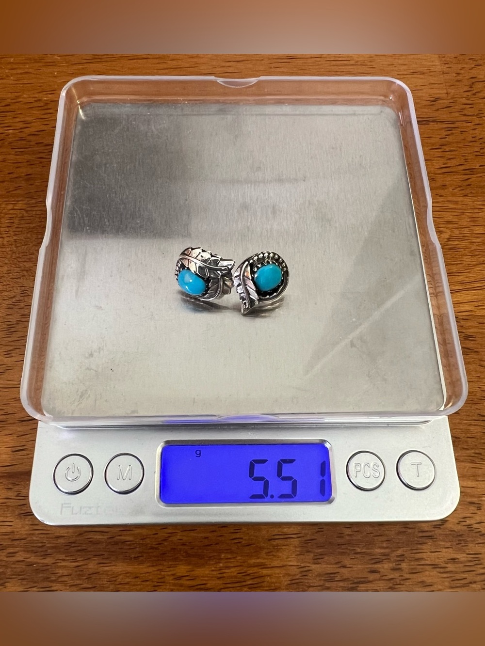 Kingman Turquoise Sterling Silver Leaf Stud Earrings Post Back 925 - Picture 7 of 7